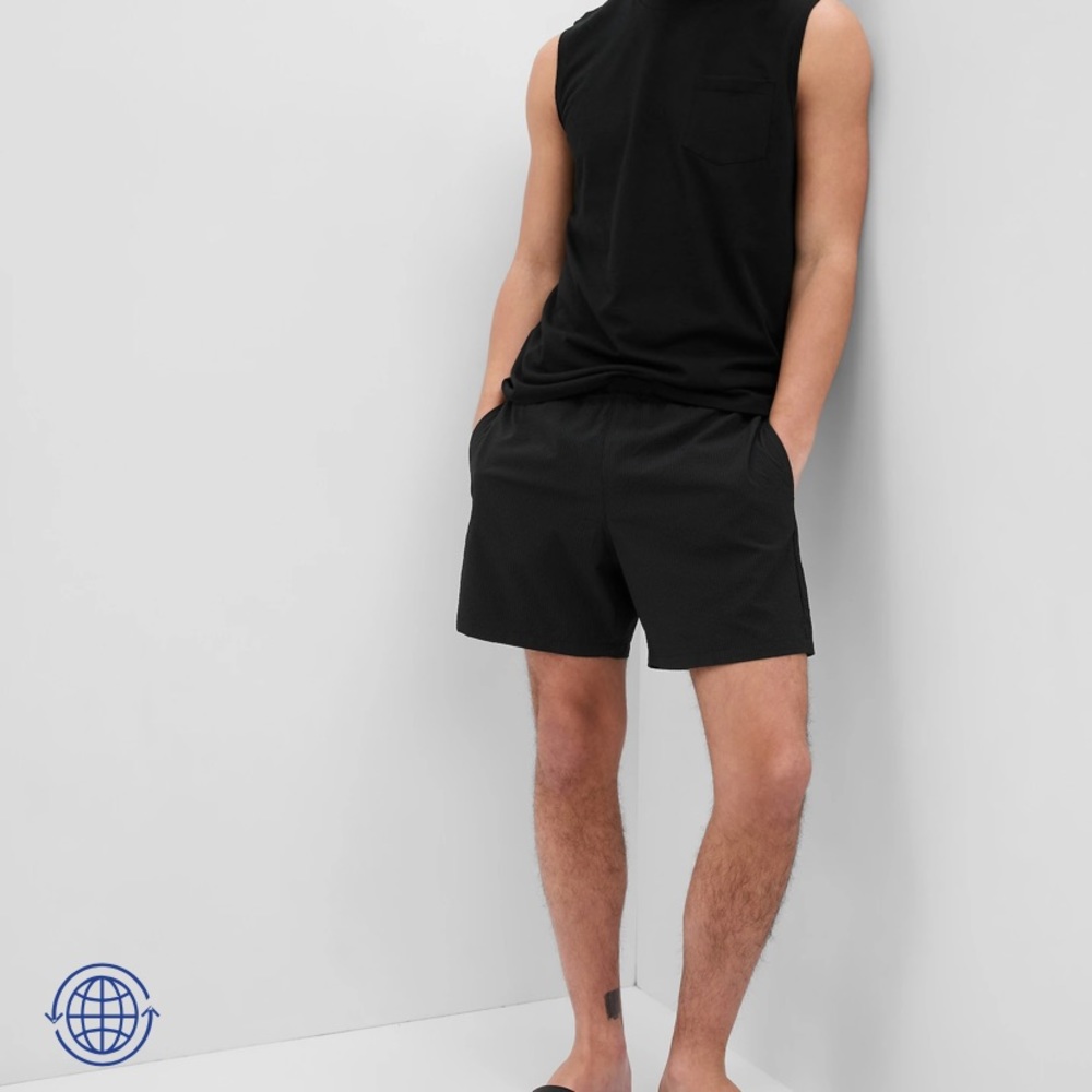 Mens Recycled GAP 6" Swim Shorts - black checker